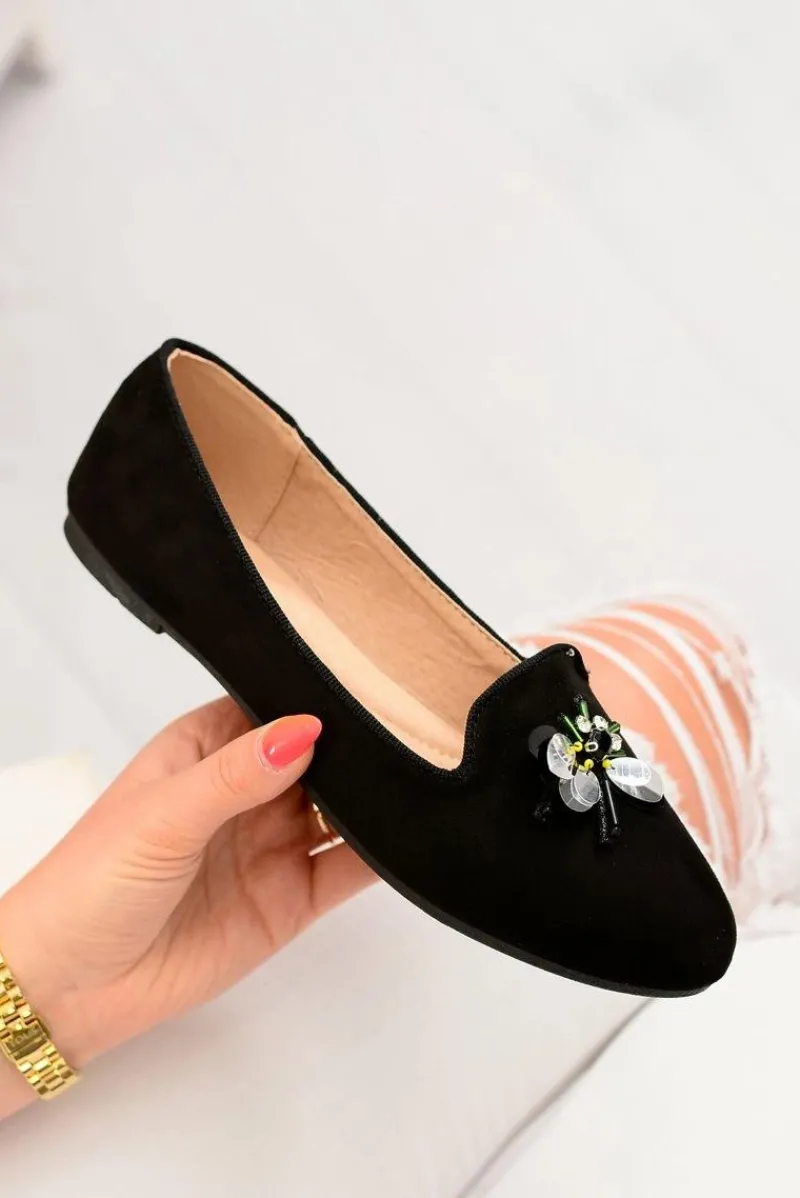 Baleriny Klasyczne>Boto Zamszowe Czarne Damskie Balerinki Lordsy Veni