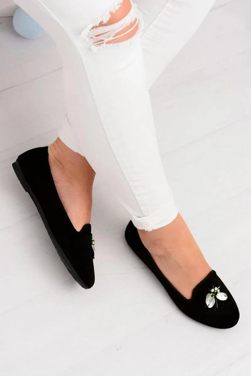 Baleriny Klasyczne>Boto Zamszowe Czarne Damskie Balerinki Lordsy Veni