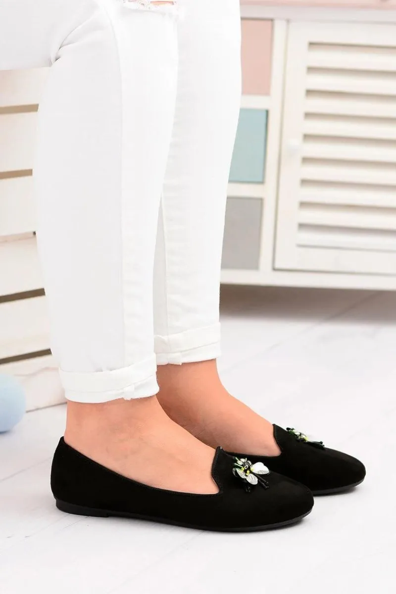 Baleriny Klasyczne>Boto Zamszowe Czarne Damskie Balerinki Lordsy Veni