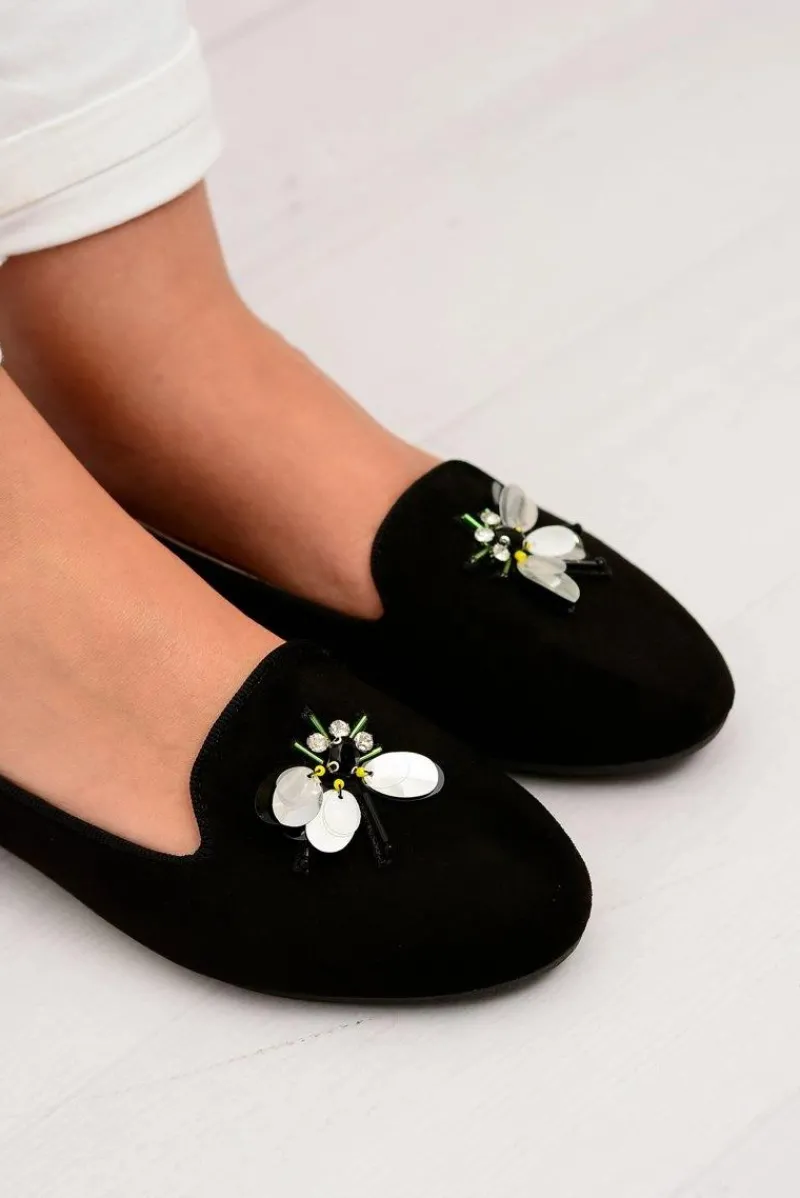 Baleriny Klasyczne>Boto Zamszowe Czarne Damskie Balerinki Lordsy Veni