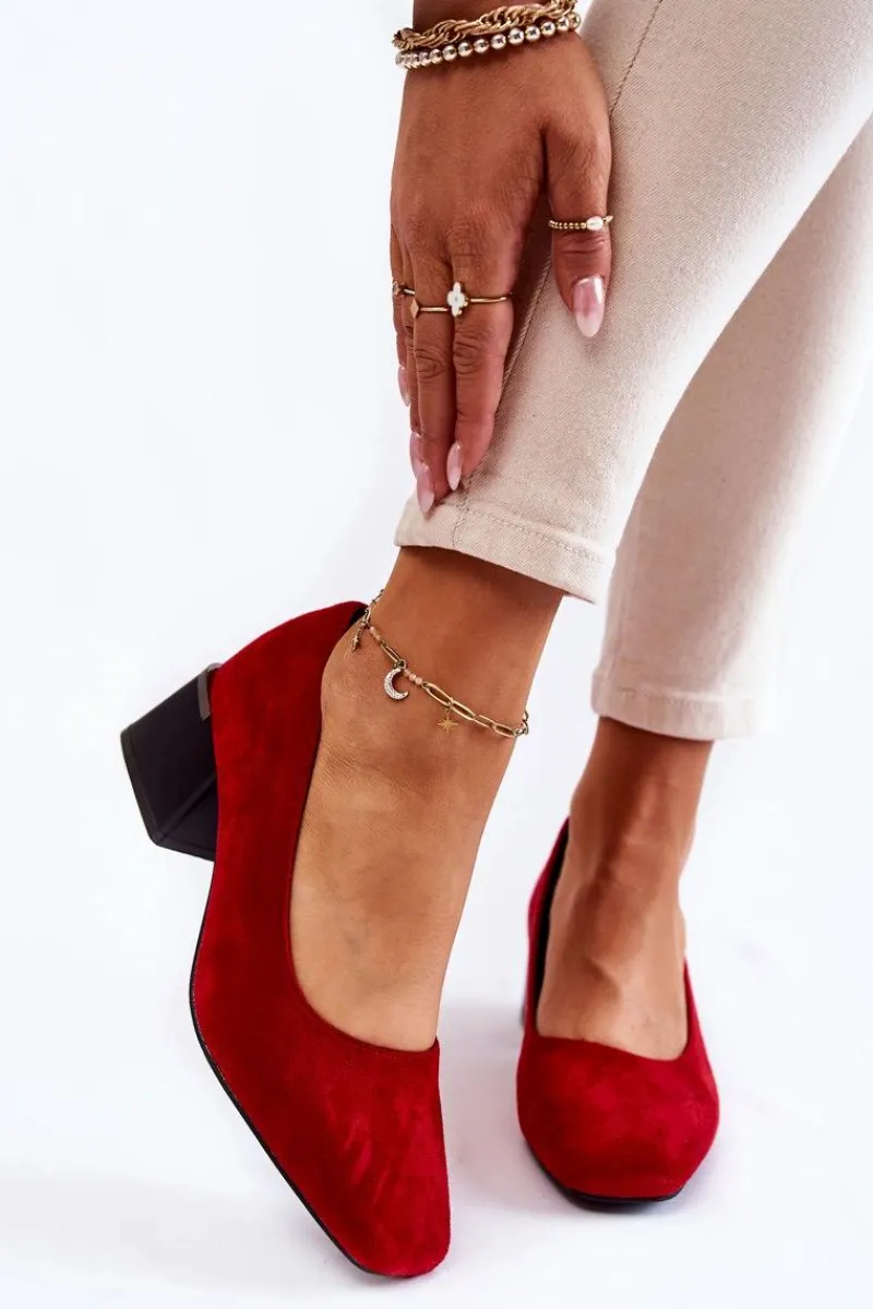 Clearance Zamszowe Czółenka La.Fi 230034R-SU Czerwone Damskie Czółenka Zamszowe|Czółenka Na Słupku