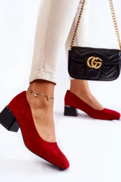 Clearance Zamszowe Czółenka La.Fi 230034R-SU Czerwone Damskie Czółenka Zamszowe|Czółenka Na Słupku