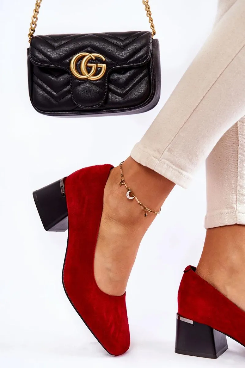 Clearance Zamszowe Czółenka La.Fi 230034R-SU Czerwone Damskie Czółenka Zamszowe|Czółenka Na Słupku