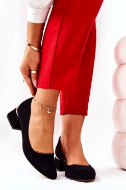 Czółenka Na Słupku>Boto Zamszowe Czółenka Lewski 3118 Czarne Czarny