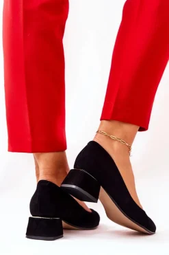 Czółenka Na Słupku>Boto Zamszowe Czółenka Lewski 3118 Czarne Czarny