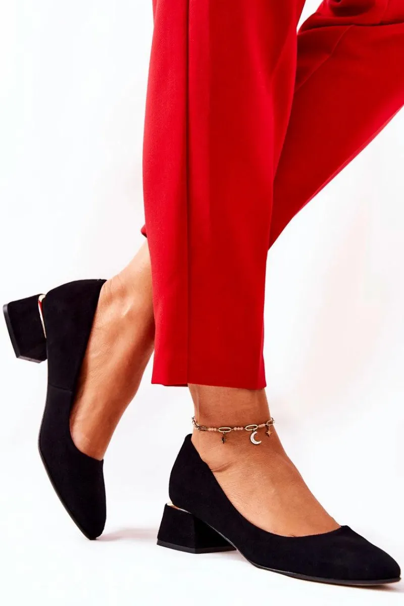 Czółenka Na Słupku>Boto Zamszowe Czółenka Lewski 3118 Czarne Czarny