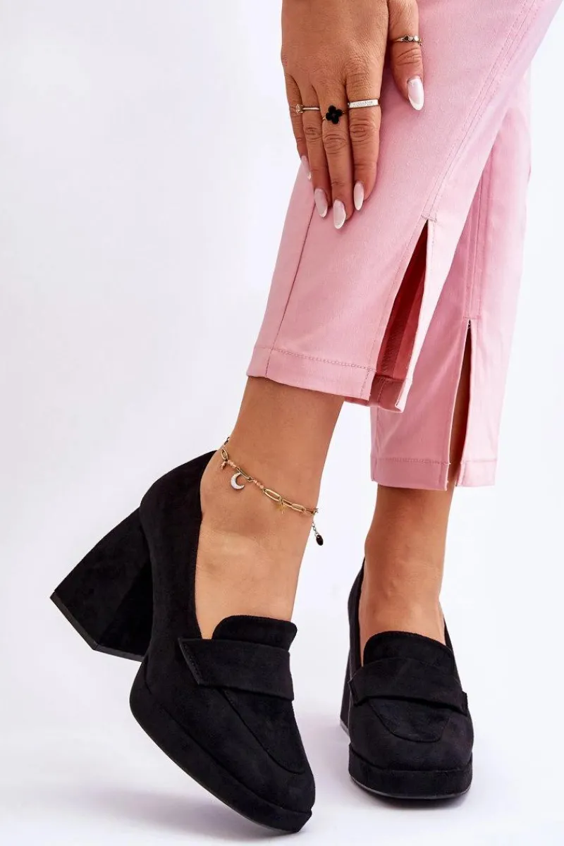 Czółenka Na Platformie|Czółenka Na Słupku>Buty damskie Vinceza Zamszowe Czółenka Na Masywnym Obcasie I Platformie Czarne Adriel Czarny