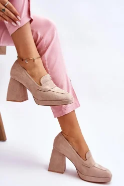 Online Buty damskie Vinceza Zamszowe Czółenka Na Masywnym Obcasie I Platformie Beżowe Adriel