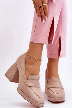 Online Buty damskie Vinceza Zamszowe Czółenka Na Masywnym Obcasie I Platformie Beżowe Adriel