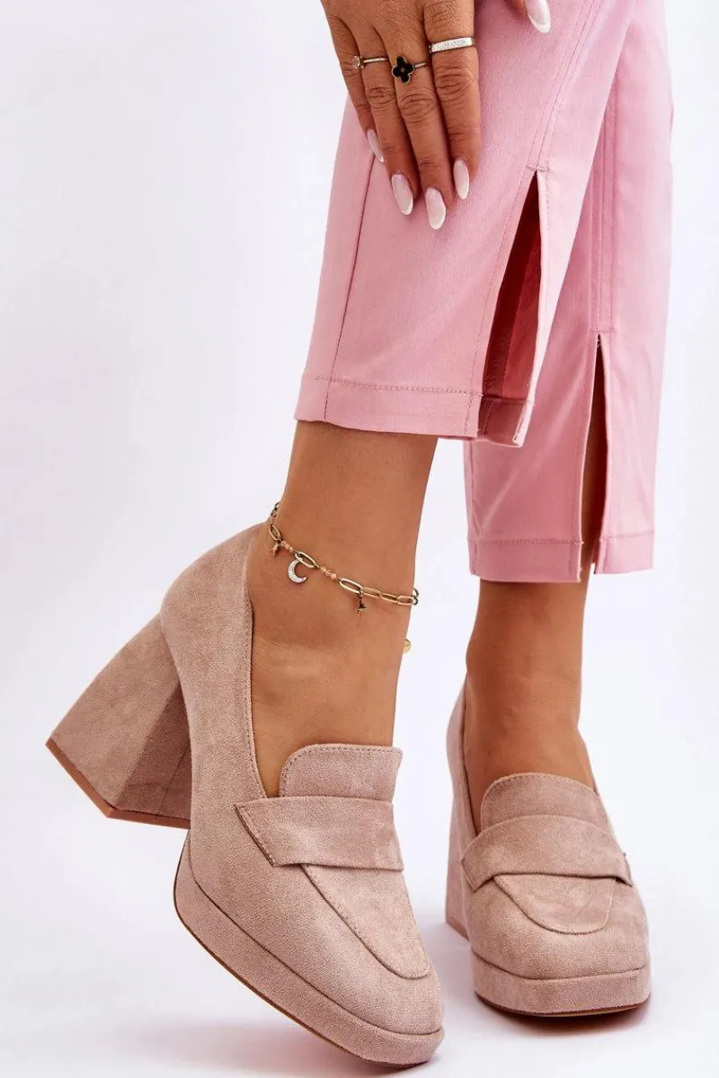 Online Buty damskie Vinceza Zamszowe Czółenka Na Masywnym Obcasie I Platformie Beżowe Adriel