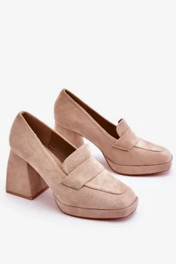 Online Buty damskie Vinceza Zamszowe Czółenka Na Masywnym Obcasie I Platformie Beżowe Adriel