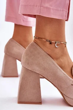 Online Buty damskie Vinceza Zamszowe Czółenka Na Masywnym Obcasie I Platformie Beżowe Adriel