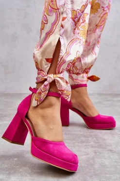 Czółenka Na Platformie|Czółenka Zamszowe>Boto Zamszowe Czółenka Na Masywnym Obcasie I Platformie Fuksja Diame