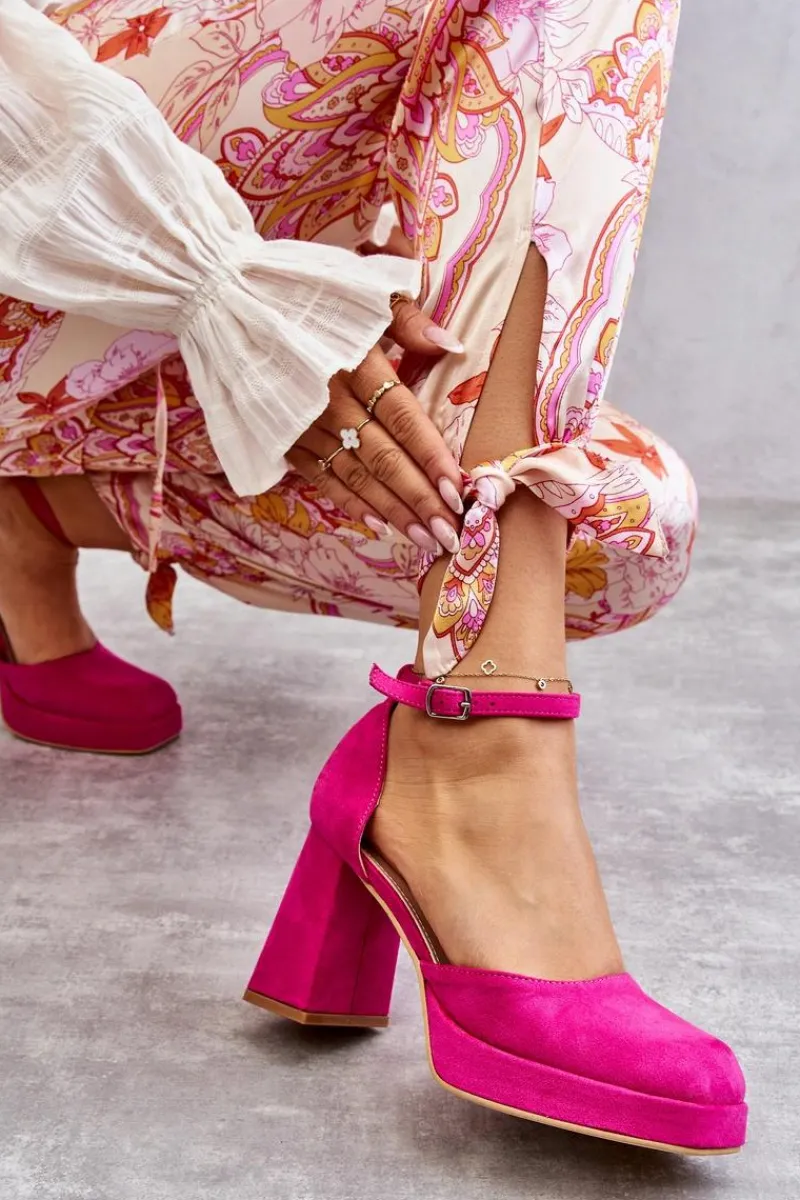 Czółenka Na Platformie|Czółenka Zamszowe>Boto Zamszowe Czółenka Na Masywnym Obcasie I Platformie Fuksja Diame