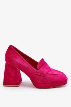 Discount Zamszowe Czółenka Na Masywnym Obcasie I Platformie Fuksja Adriel Damskie Czółenka Na Platformie|Czółenka Na Słupku