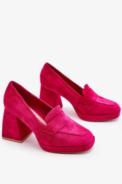Discount Zamszowe Czółenka Na Masywnym Obcasie I Platformie Fuksja Adriel Damskie Czółenka Na Platformie|Czółenka Na Słupku