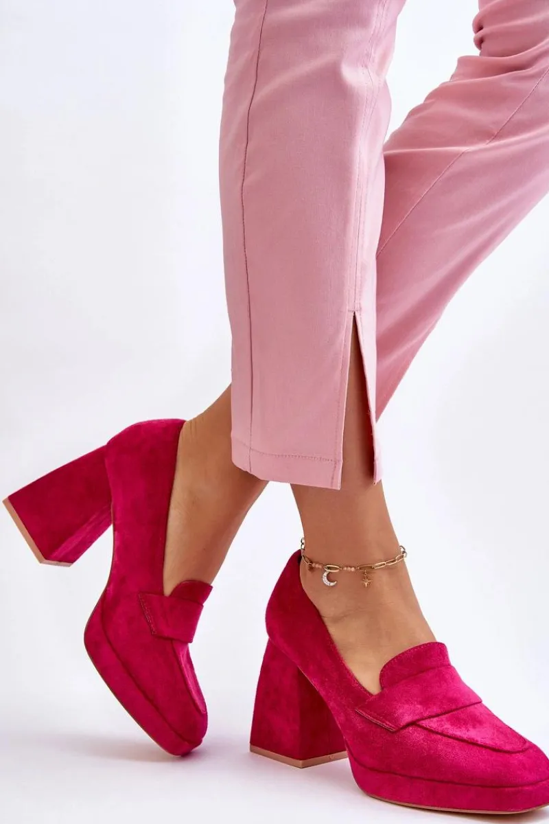 Discount Zamszowe Czółenka Na Masywnym Obcasie I Platformie Fuksja Adriel Damskie Czółenka Na Platformie|Czółenka Na Słupku