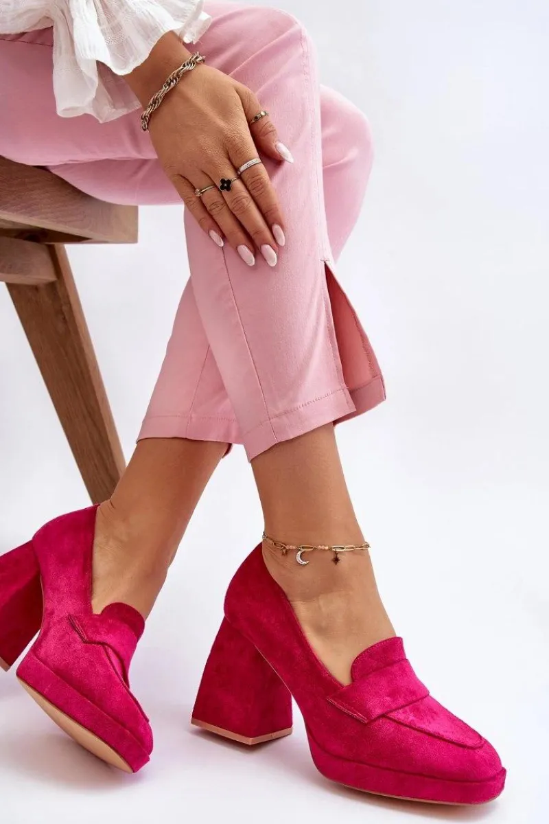 Discount Zamszowe Czółenka Na Masywnym Obcasie I Platformie Fuksja Adriel Damskie Czółenka Na Platformie|Czółenka Na Słupku