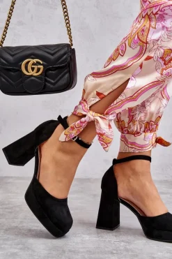 Sale Boto Zamszowe Czółenka Na Masywnym Obcasie I Platformie Czarne Diame