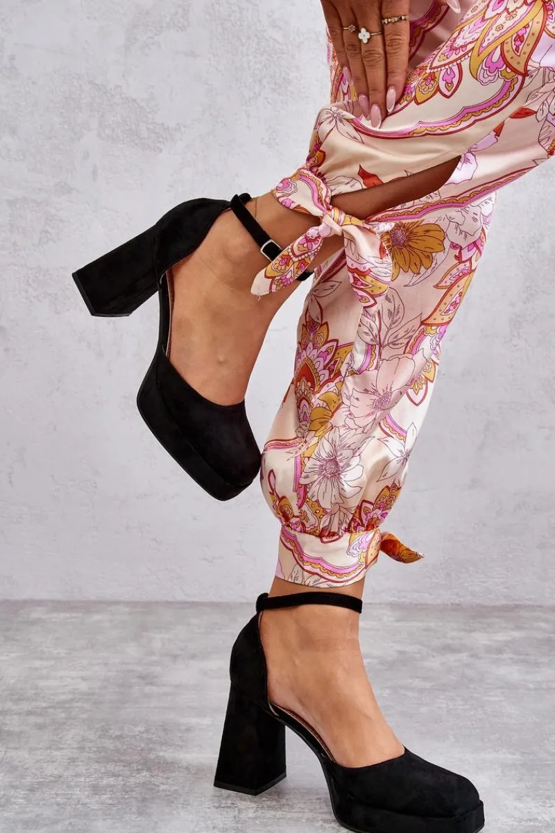 Sale Boto Zamszowe Czółenka Na Masywnym Obcasie I Platformie Czarne Diame