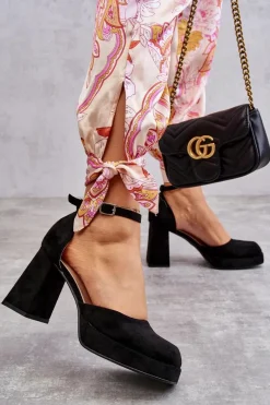 Sale Boto Zamszowe Czółenka Na Masywnym Obcasie I Platformie Czarne Diame