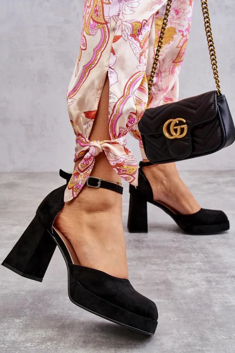 Sale Boto Zamszowe Czółenka Na Masywnym Obcasie I Platformie Czarne Diame