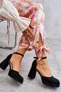 Sale Boto Zamszowe Czółenka Na Masywnym Obcasie I Platformie Czarne Diame