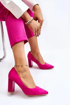 Hot Boto Zamszowe Czółenka Na Modnym Obcasie Fuksja Estellia