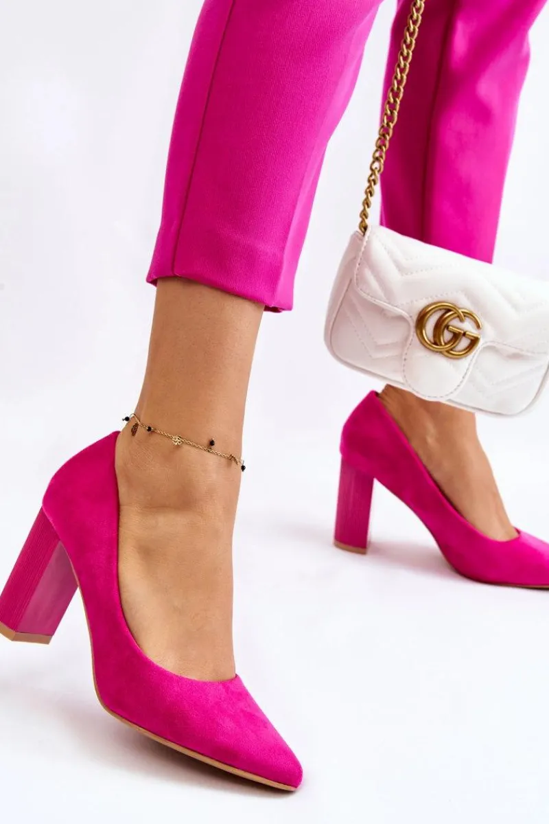 Hot Boto Zamszowe Czółenka Na Modnym Obcasie Fuksja Estellia