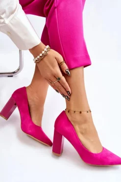 Hot Boto Zamszowe Czółenka Na Modnym Obcasie Fuksja Estellia