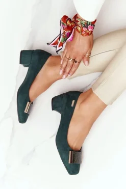 Best Zamszowe Czółenka Na Obcasie Sergio Leone PB142 Zielone Damskie Czółenka Klasyczne