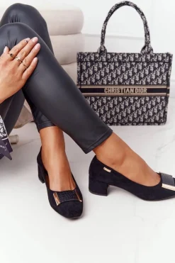 Online Zamszowe Czółenka Na Obcasie Sergio Leone PB142 Czarne Damskie Czółenka Klasyczne