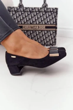 Online Zamszowe Czółenka Na Obcasie Sergio Leone PB142 Czarne Damskie Czółenka Klasyczne