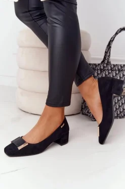 Online Zamszowe Czółenka Na Obcasie Sergio Leone PB142 Czarne Damskie Czółenka Klasyczne