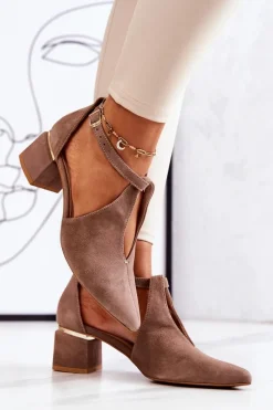 Online Zamszowe Czółenka Na Obcasie 2309 Beżowe Damskie Czółenka Zamszowe|Czółenka Na Słupku