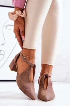 Online Zamszowe Czółenka Na Obcasie 2309 Beżowe Damskie Czółenka Zamszowe|Czółenka Na Słupku