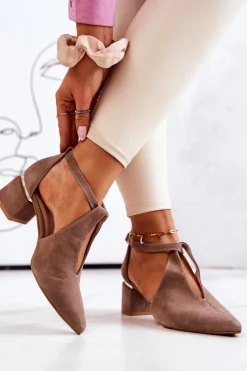 Online Zamszowe Czółenka Na Obcasie 2309 Beżowe Damskie Czółenka Zamszowe|Czółenka Na Słupku