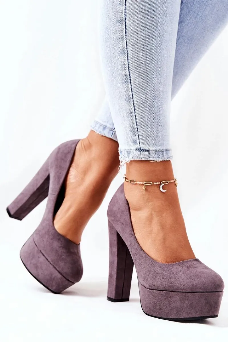 Czółenka Na Platformie|Czółenka Zamszowe>Boto Zamszowe Czółenka Na Platformie Szare Bemiso