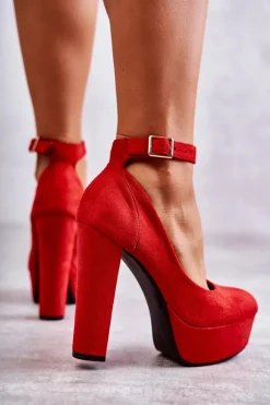 Hot Zamszowe Czółenka Na Platformie Czerwone Rivia Damskie Czółenka Na Platformie|Czółenka Zamszowe