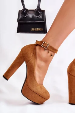 Outlet Zamszowe Czółenka Na Platformie Camel Gottie Damskie Czółenka Na Platformie|Czółenka Na Słupku