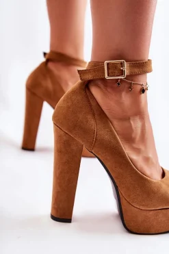 Outlet Zamszowe Czółenka Na Platformie Camel Gottie Damskie Czółenka Na Platformie|Czółenka Na Słupku