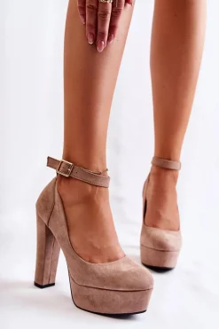 Boto Zamszowe Czółenka Na Platformie Beżowe Gottie