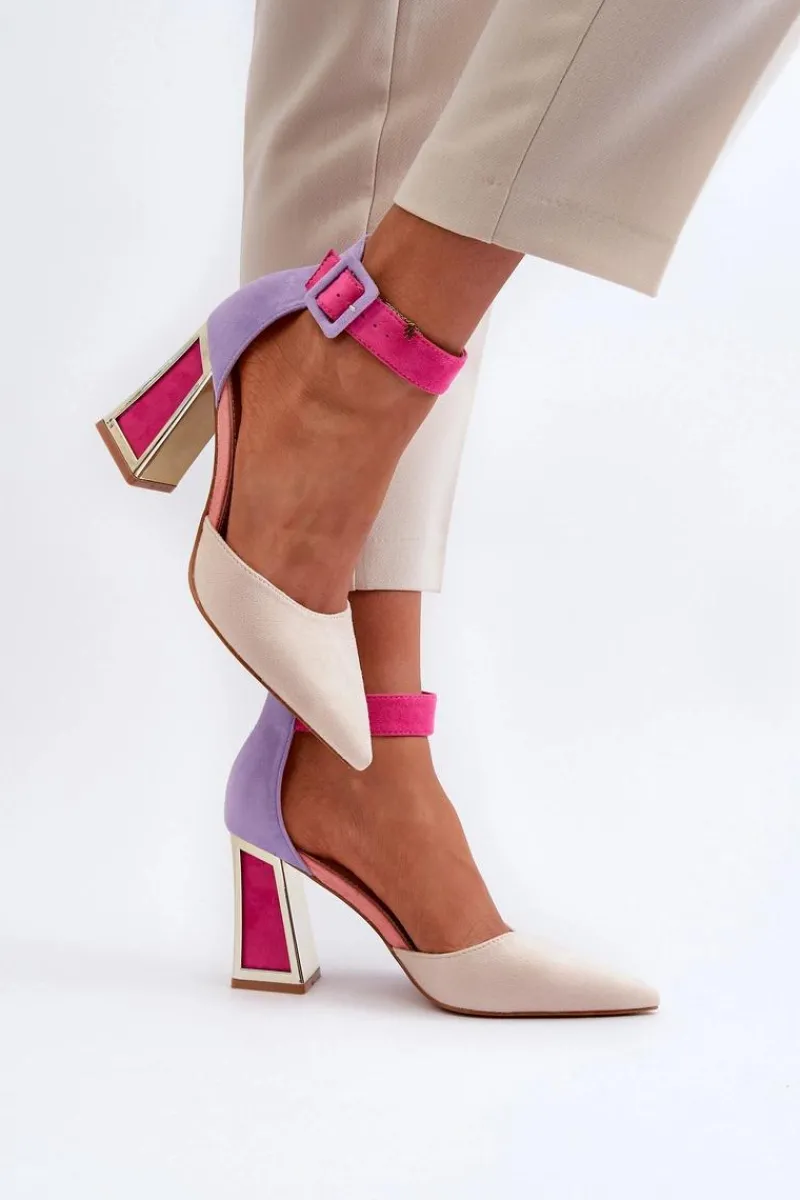 Discount Zamszowe Czółenka Na Słupku Multikolor Lodho Damskie Czółenka Zamszowe|Czółenka Na Słupku