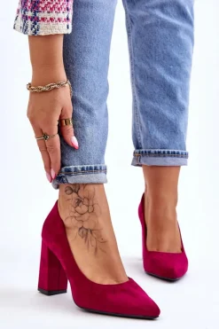 Hot Buty Sergio Leone Zamszowe Czółenka Na Słupku Sergio Leone PB216 Fuksja