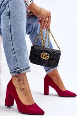 Hot Buty Sergio Leone Zamszowe Czółenka Na Słupku Sergio Leone PB216 Fuksja