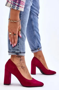 Hot Buty Sergio Leone Zamszowe Czółenka Na Słupku Sergio Leone PB216 Fuksja