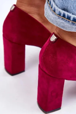 Hot Buty Sergio Leone Zamszowe Czółenka Na Słupku Sergio Leone PB216 Fuksja