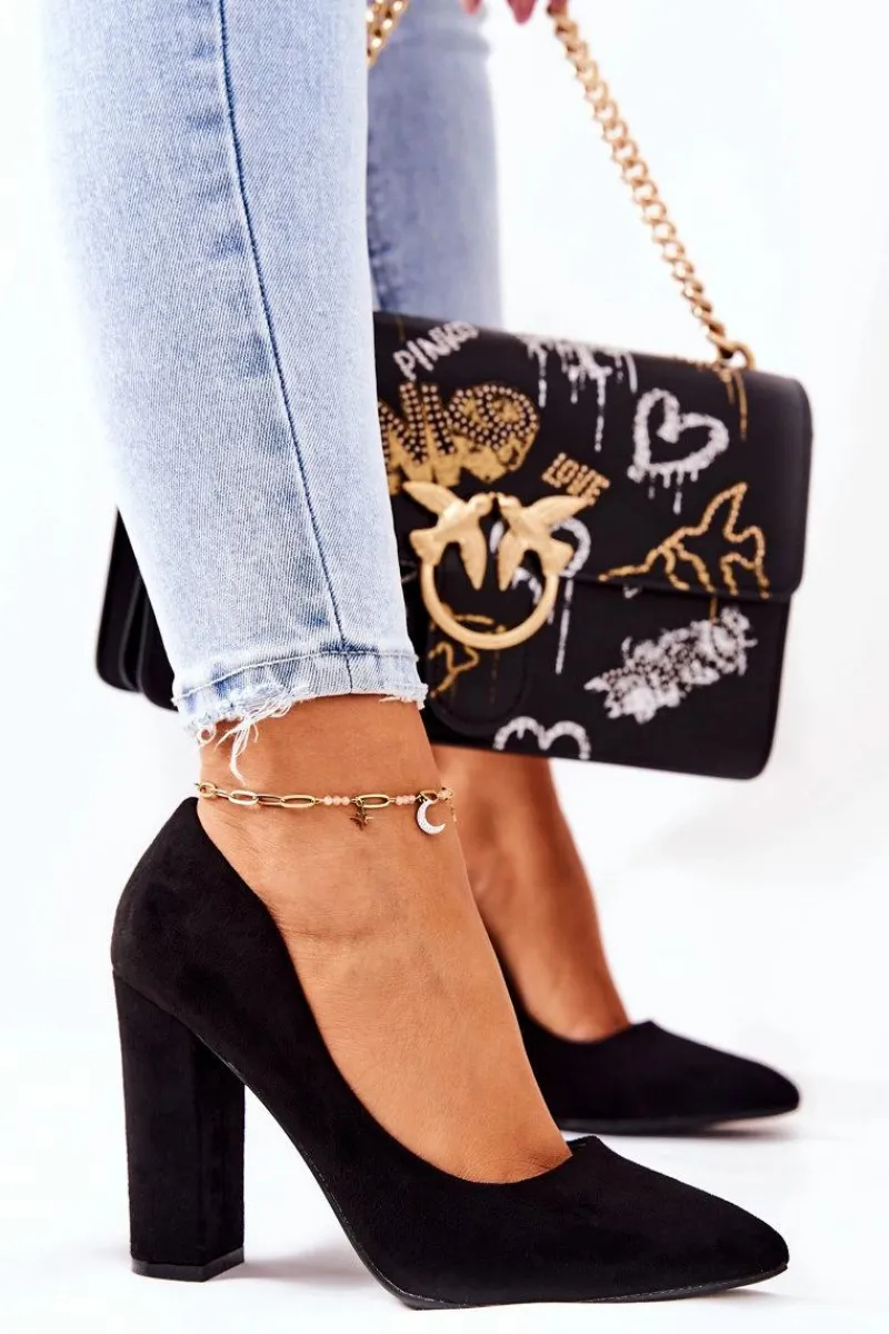 Boto Zamszowe Czółenka Na Słupku Czarne Valoris