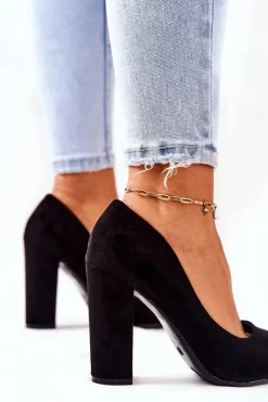 Boto Zamszowe Czółenka Na Słupku Czarne Valoris