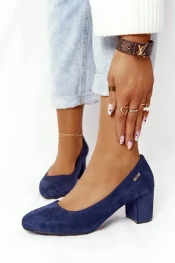 Online Buty Sergio Leone Zamszowe Czółenka Na Słupku Sergio Leone PB178 Granatowe